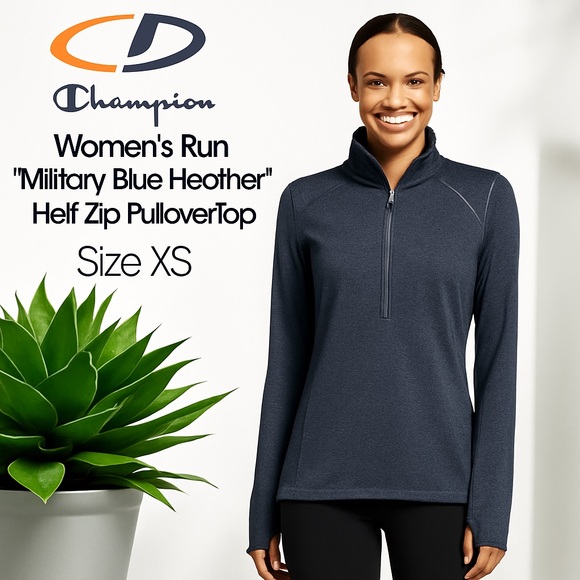 Champion C9 Women's Run Half Zip Pullover "Military Blue Heather" Top - Picture 1 of 16